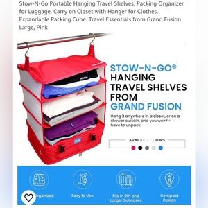 STOW AND GO portable hanging travel shelves for easy packing- large size- pink